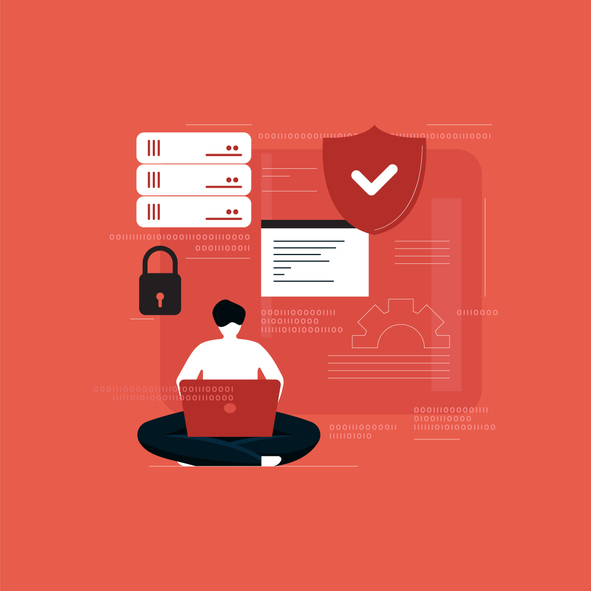 person with server security, modern and secure financial network technology, safe data network